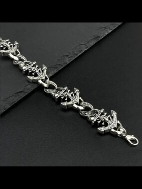 Men's Silver Anchor Link Bracelet - Nautical Chain Accent
